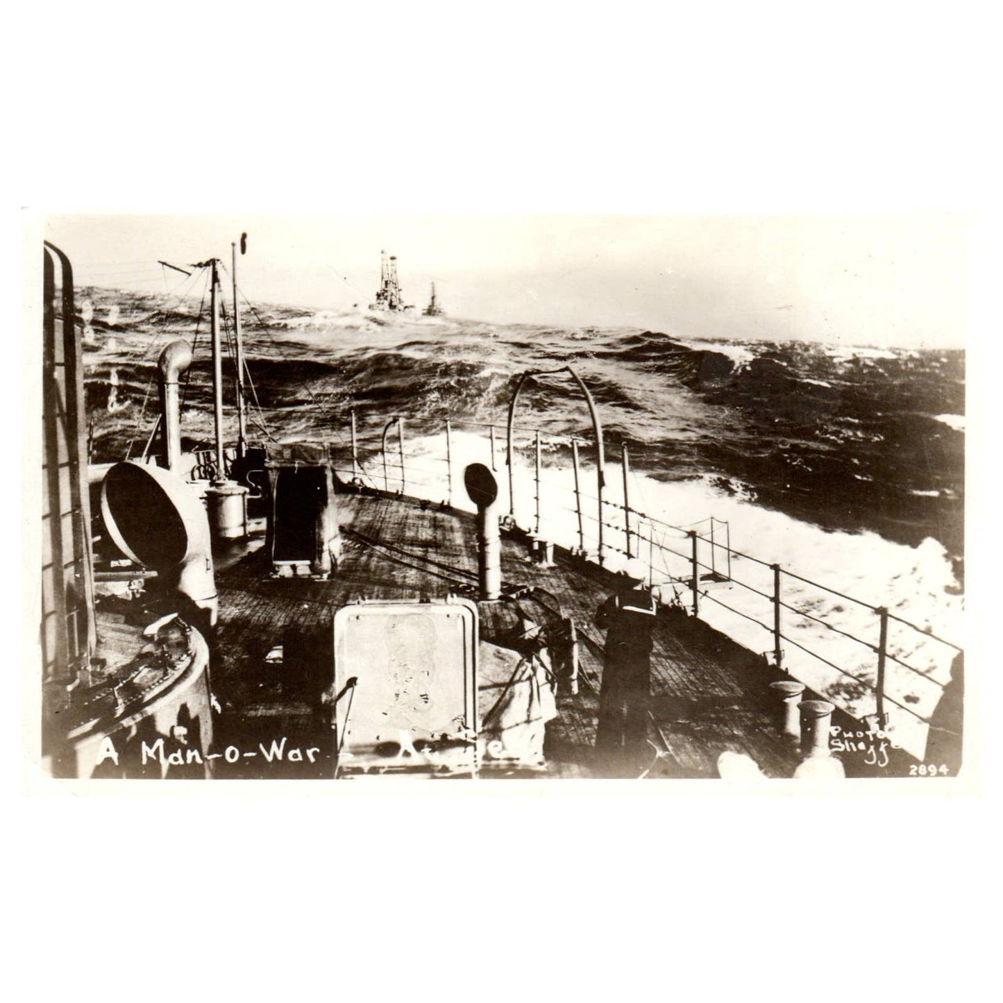 WWI Battleship Scene - A Man O' War at Sea - Original Postcard RPPC TJ8-4