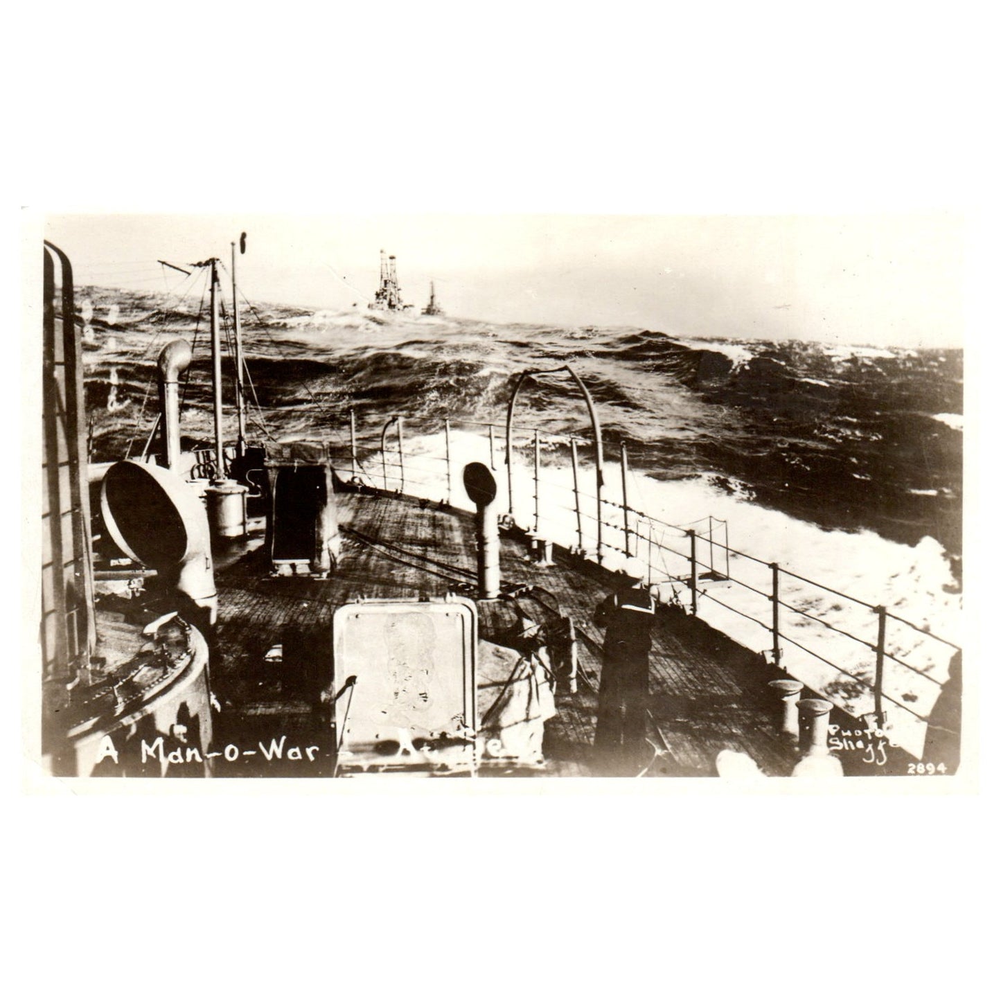 WWI Battleship Scene - A Man O' War at Sea - Original Postcard RPPC P3-6