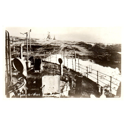 WWI Battleship Scene - A Man O' War at Sea - Original Postcard RPPC P3-6