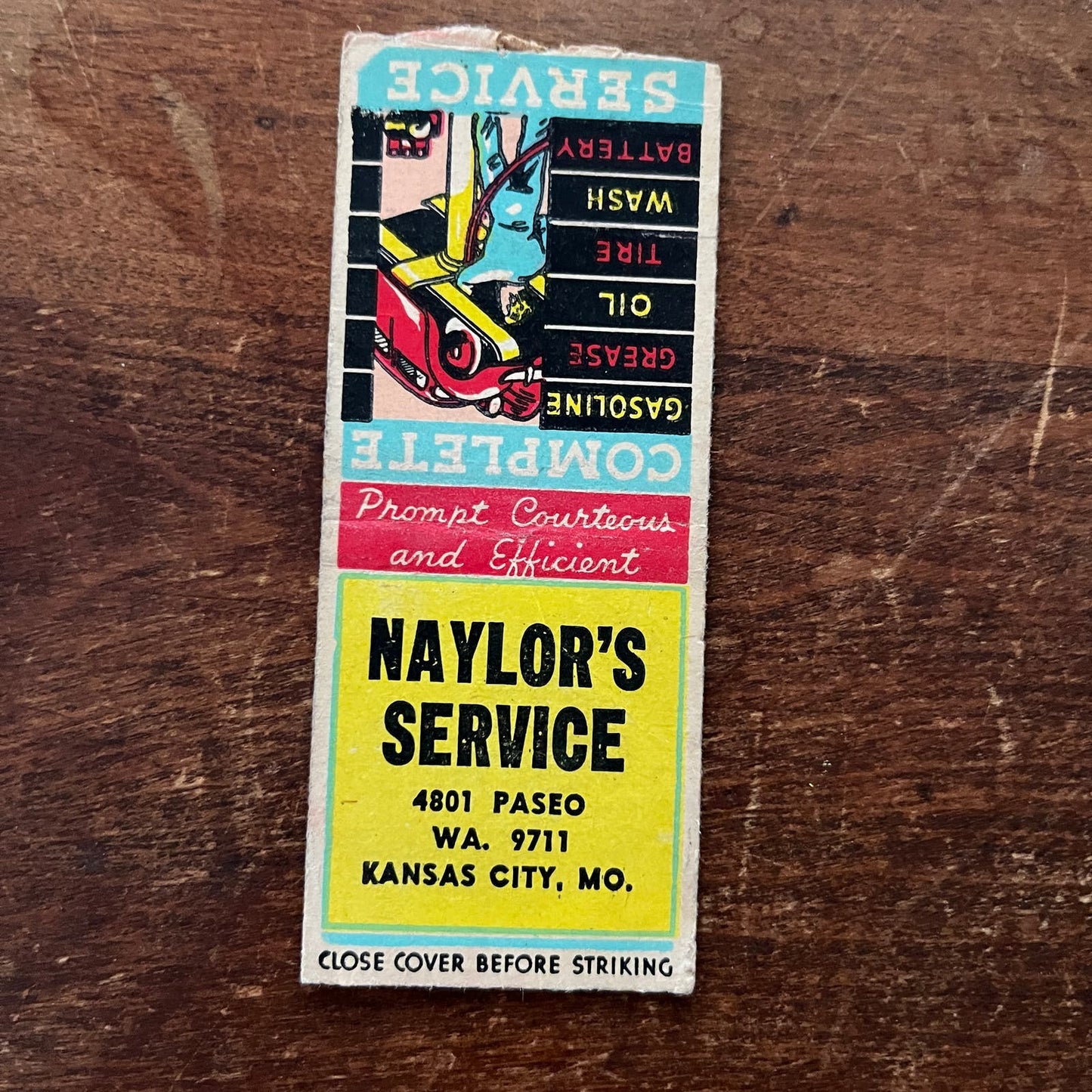 Naylor's Service Station Gas Kansas City MO Advertising Matchbook Cover SA9-M12