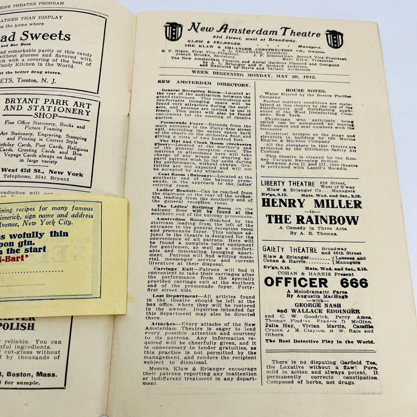 1912 New Amsterdam Theatre Souvenir Program NY Klaw & Erlanger TD6