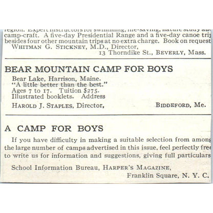 c1920 Harper's Magazine Ad - Camp Mishike W.E. Sanderson Winchester WI EA3-2