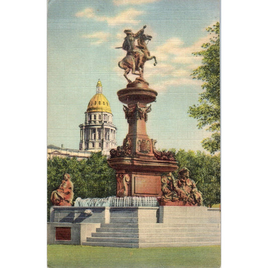 Vista of the Pioneer Monument & Capitol Denver Colorado Original Postcard TK1-28