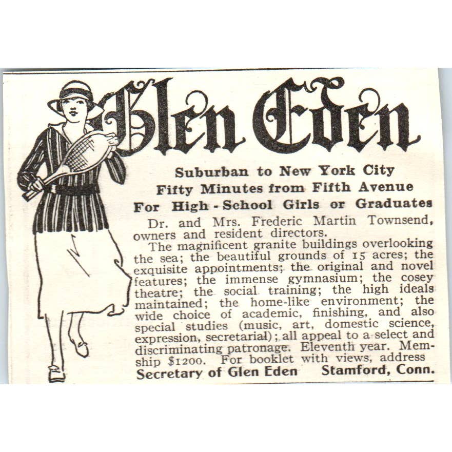 c1920 Harper's Magazine Ad- Glen Eden Stamford Ct Frederic Martin Townsend EA3-1