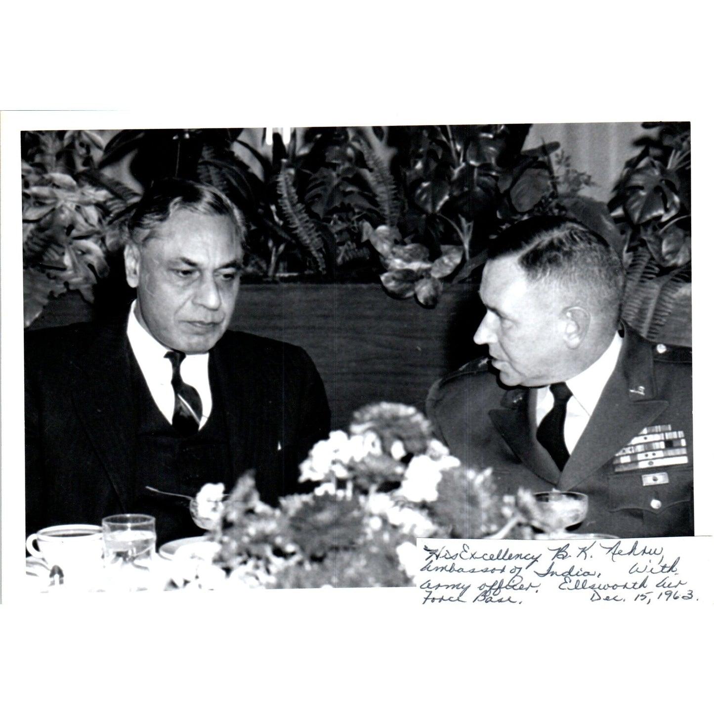Ambassador of India B.K Nehru At Ellsworth Air Force Base 1963 5x7 Photo B15