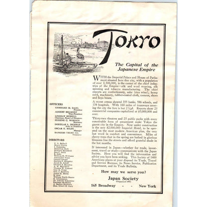 c1920 Harper's Magazine Ad - Tokyo Travel Japan Society New York EA3