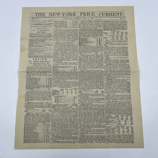 1866 New York Price Current Newspaper Stock Market Review June 2 No. 44 AC2