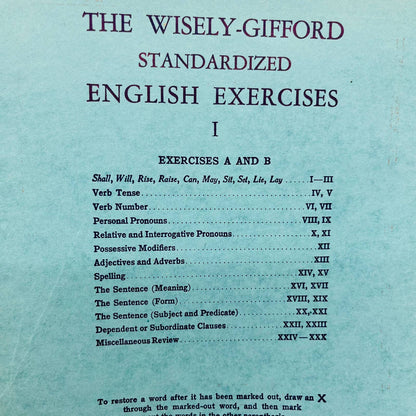 1949 Wisely-Gifford Standardized English Exercises I Workbook (used) TA8