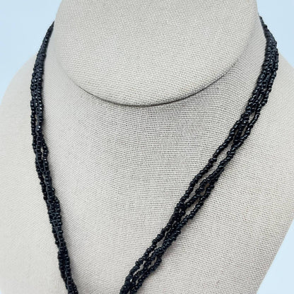 Vintage Boho Metal Rose Pendant Necklace Black Bead Multi-Strand Chain SD4