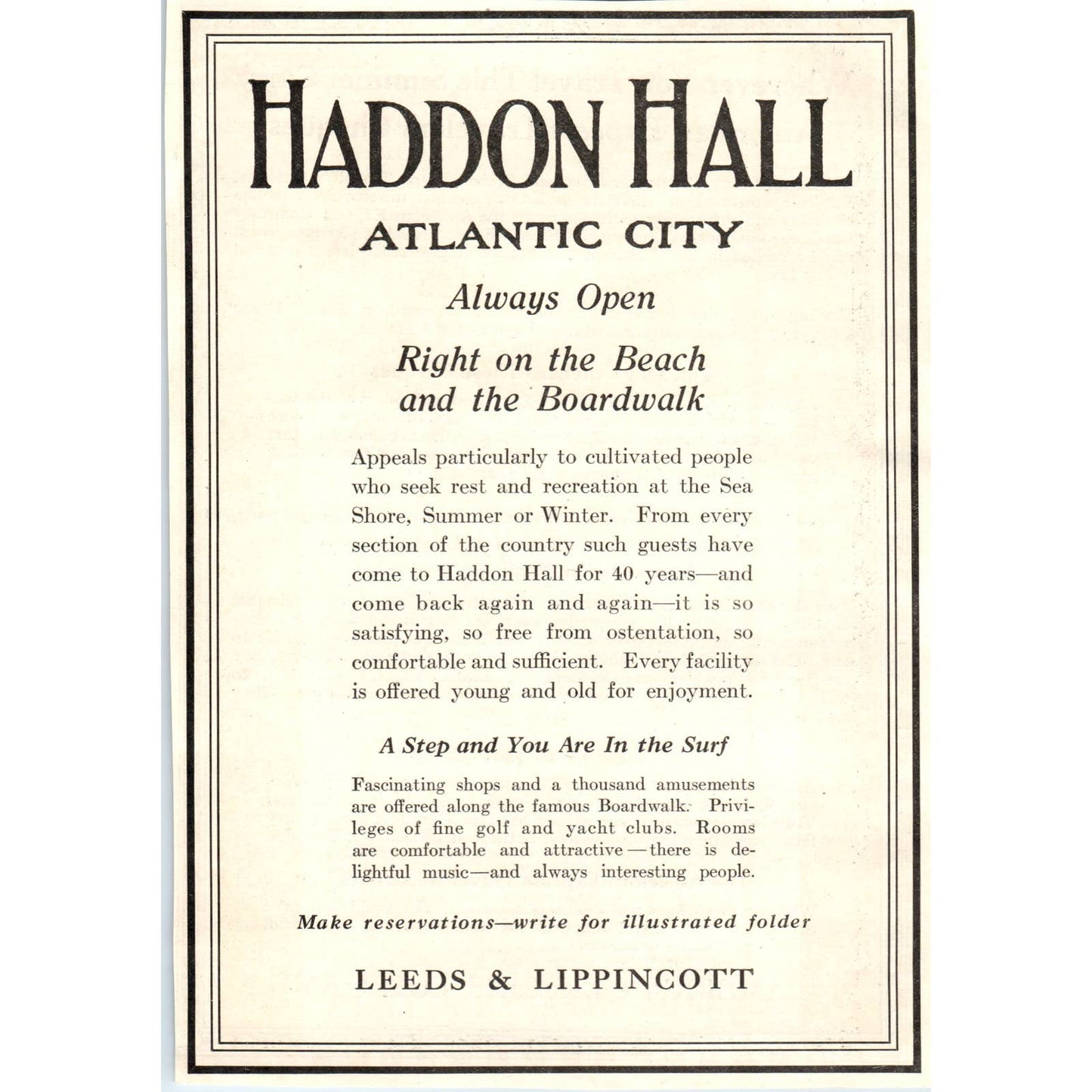 c1920 Harper's Magazine Ad - Haddon Hall Atlantic City Leeds & Lippincott TF6-1