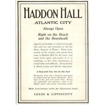 c1920 Harper's Magazine Ad - Haddon Hall Atlantic City Leeds & Lippincott TF6-1