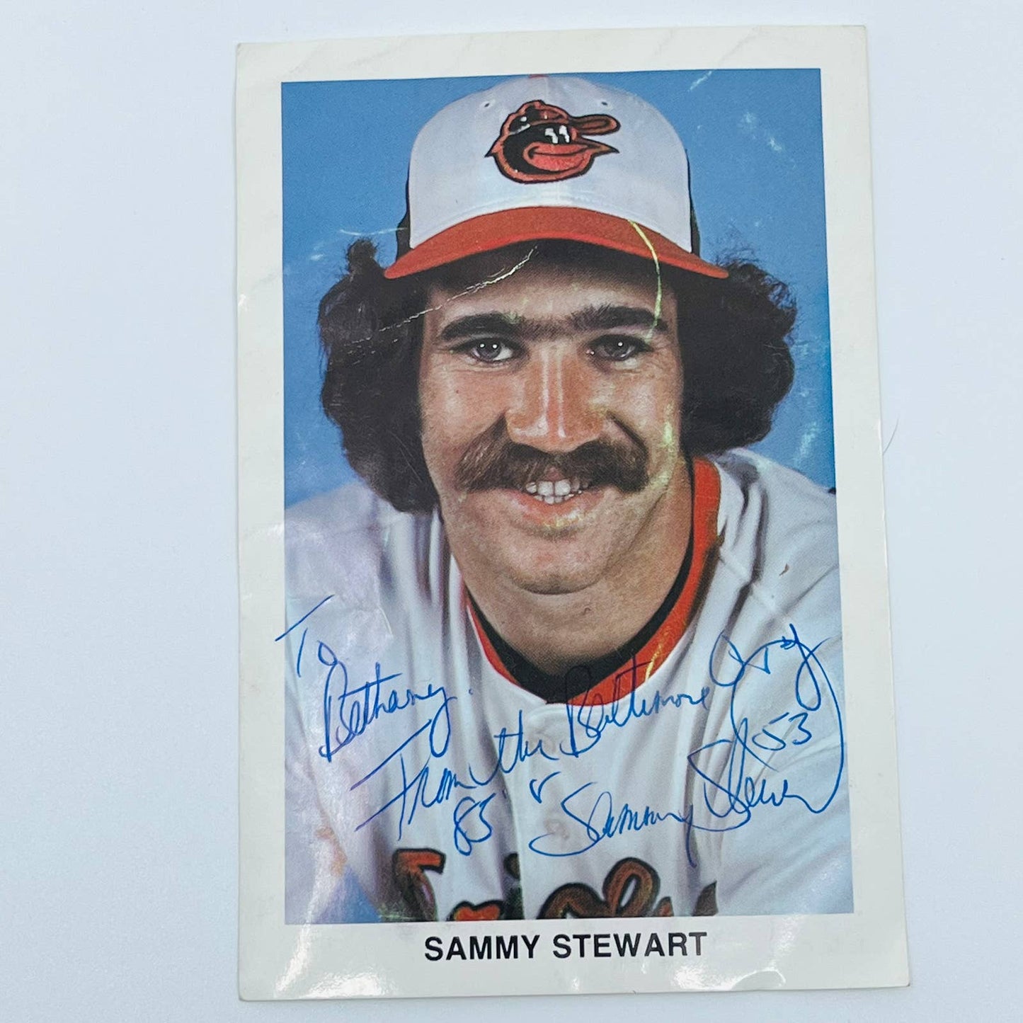 1983 Sammy Stewart Autographed Baltimore Orioles Head Shot Postcard SC1