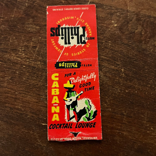 Hotel Phillips Cabana Lounge Kansas City MO Advertising Matchbook Cover MM11-5