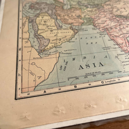 Antique 1903 Map of ASIA Color 10 x 12” FL5