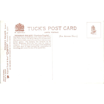 Titania's Palace Northern Facade Raphael Tuck Oilette Original Postcard P2-12