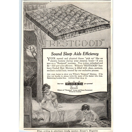 c1920 Harper's Magazine Ad - Trustgood Mattresses Wilson & Co Chicago TF6-1
