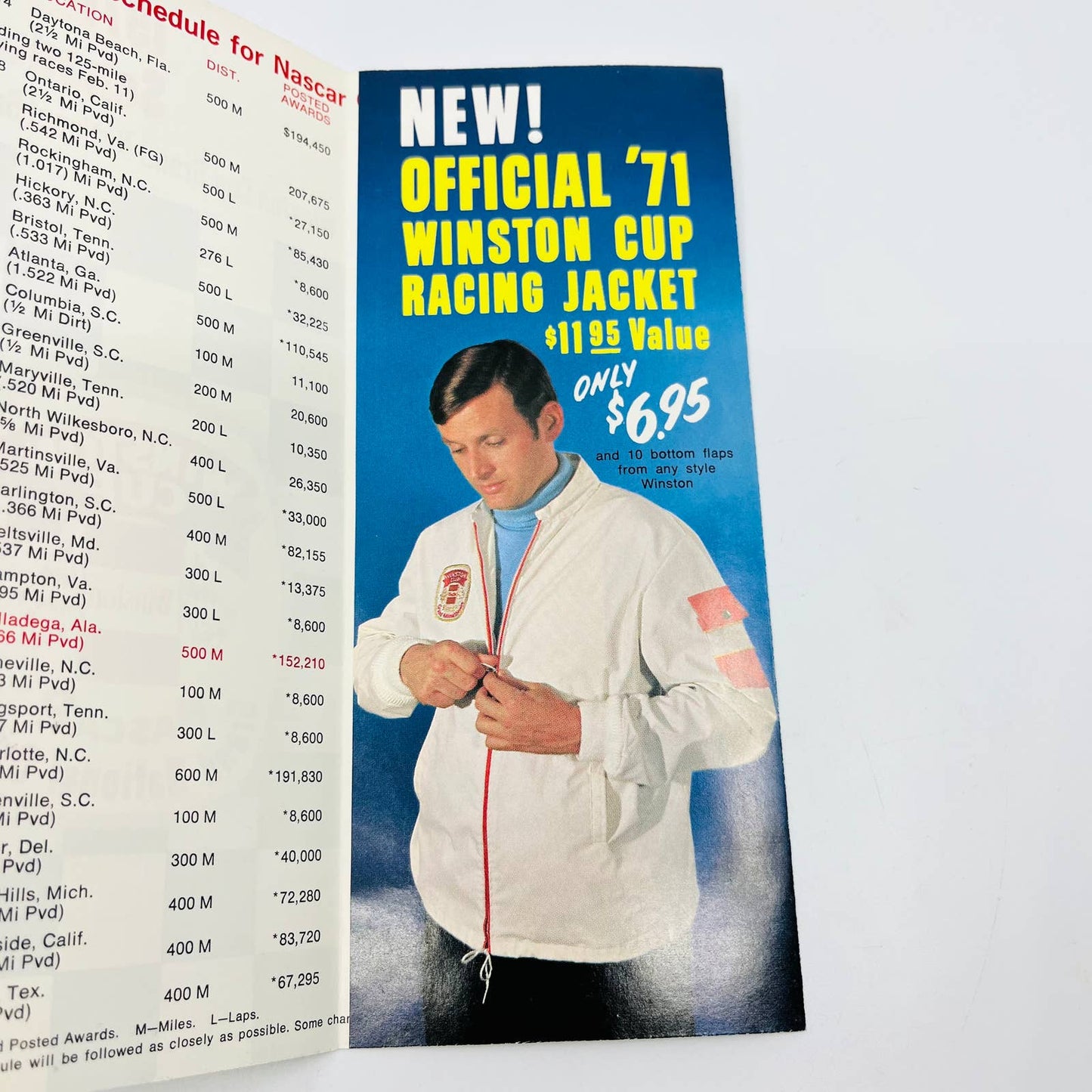 1971 Winston Cup Racing NASCAR Schedule Winston #1 Car Richard Petty EA3