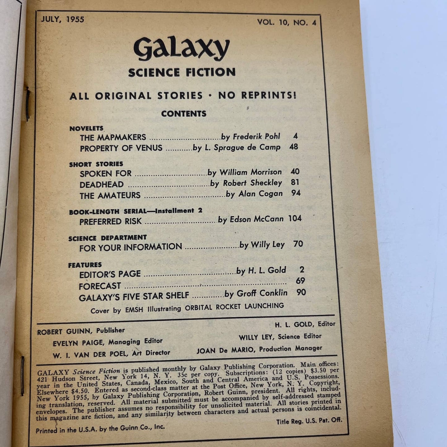 Galaxy Science Fiction Magazine Willy Ley Vol10 No4 Jul 1955 Orbital Rockets TC1