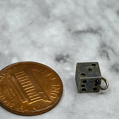 Vintage TINY Metal Silver Tone Dice Charm SA2