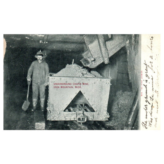Underground Chapin Mine Iron Mountain MI 1913 - Original Postcard RPPC TJ8-4