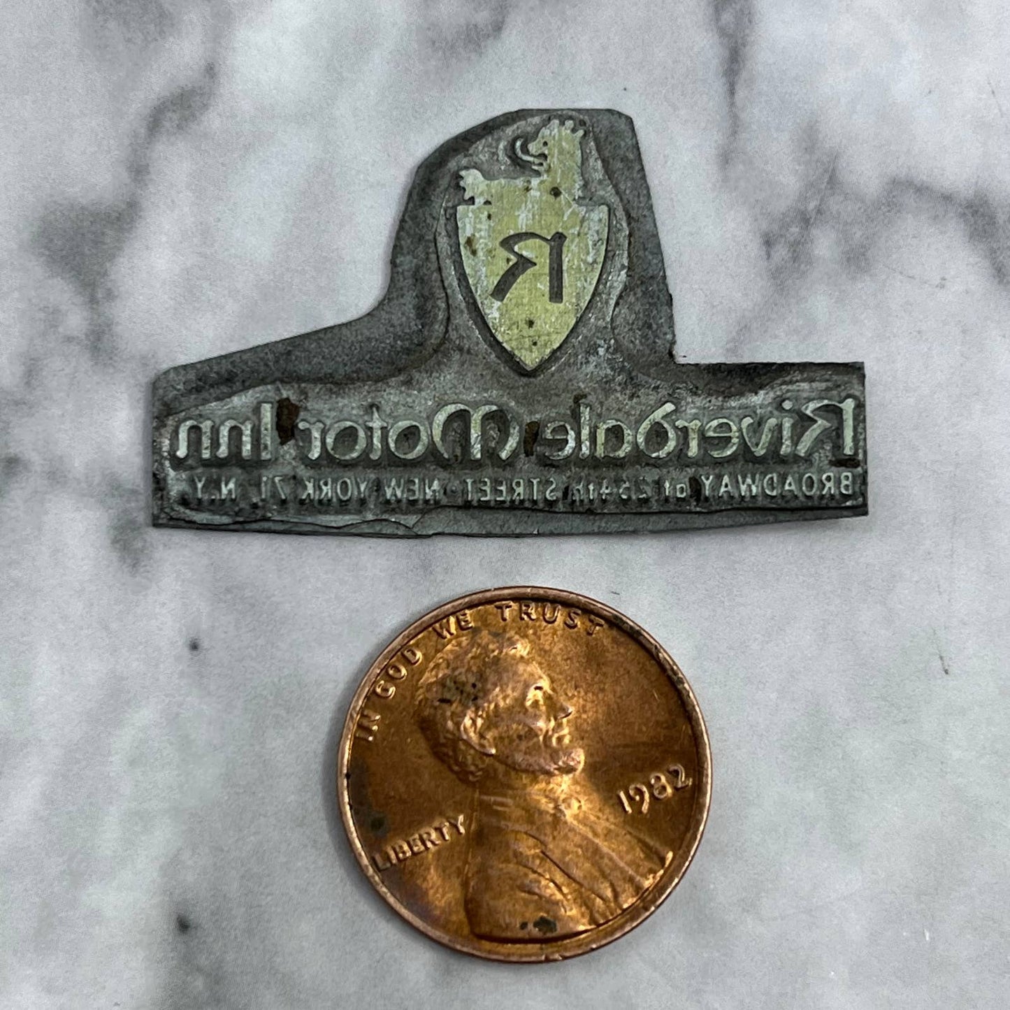 Vintage Printing Letterpress Printers Block Plate Riverdale Motor Inn NY TJ512