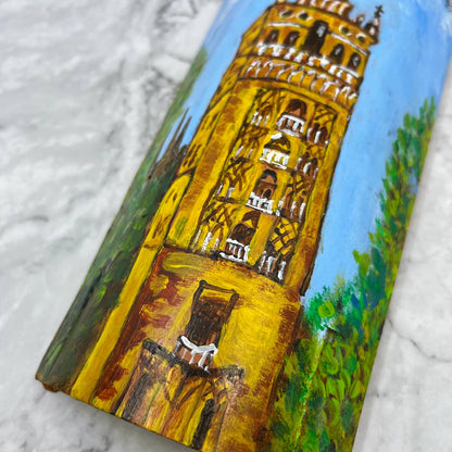 Original Art Painting On Terracotta Roof Tile Seville Spain 4.5x10 TA9