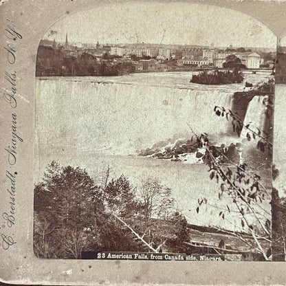 American Falls From Canada Side Niagara c1880 Antique Stereoview Card TJ9-V4