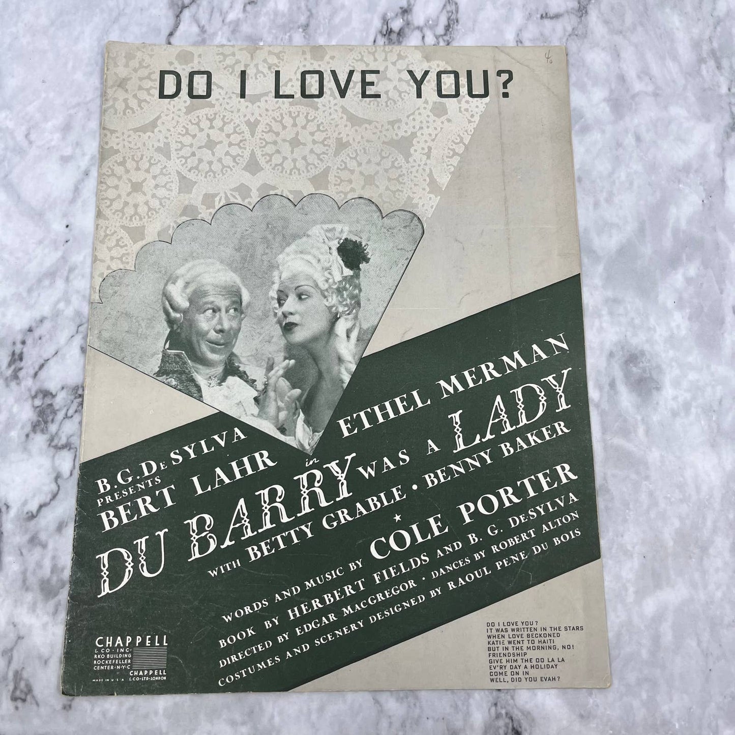 Sheet Music Do I Love You from Du Barry Was A Lady Ethel Merman 1939 TH1