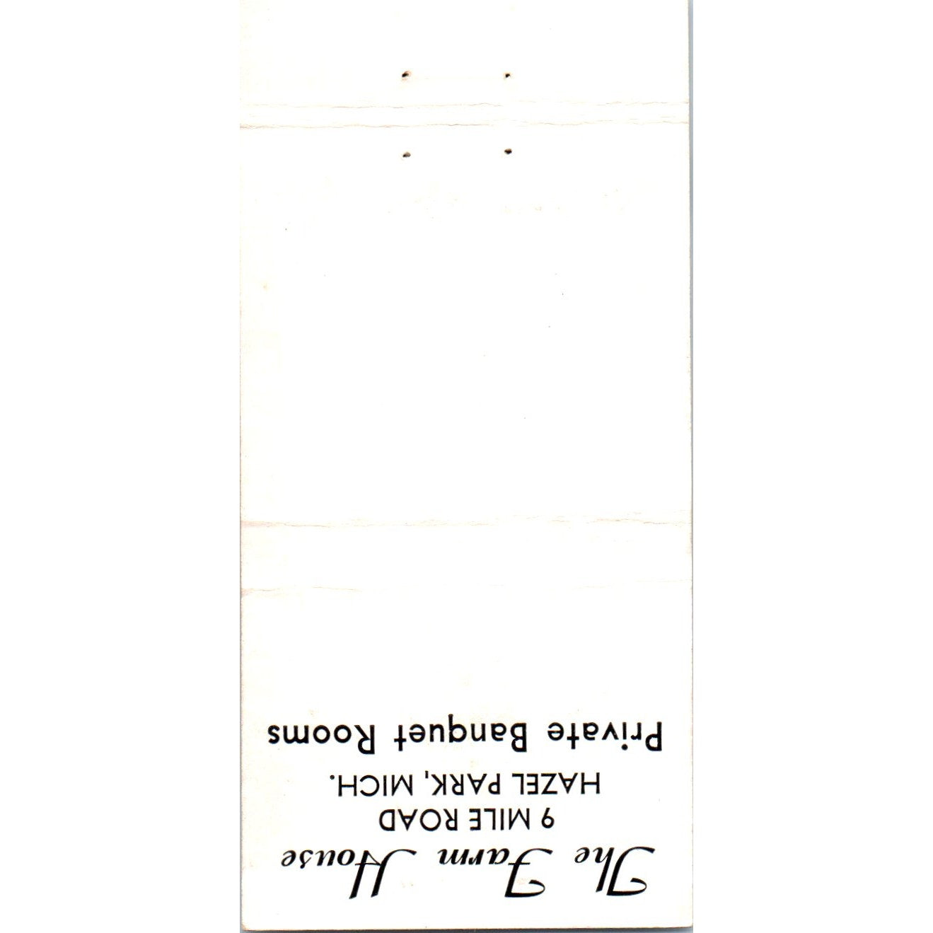The Farm House Dining Hazel Park MI Advertising Matchbook Cover MM9-6