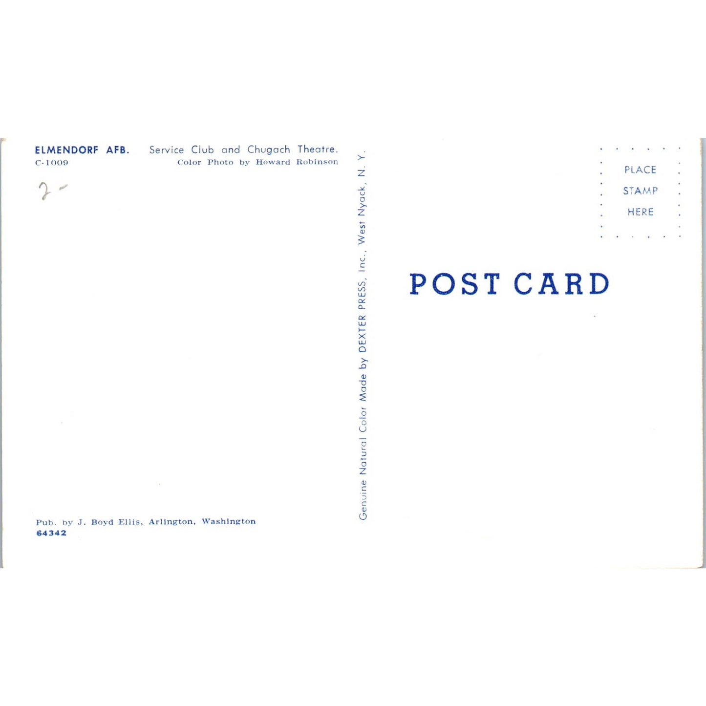 Elmendorf AFB Service Club and Chugach Theatre - Original Postcard TJ7-RP1