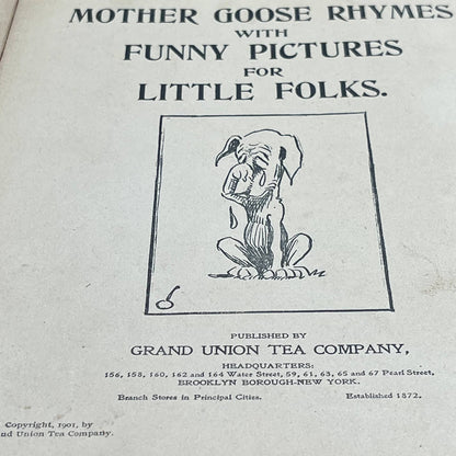 Antique Victorian 1901 Book Mother Goose Rhymes Funny Pictures For Little Folks