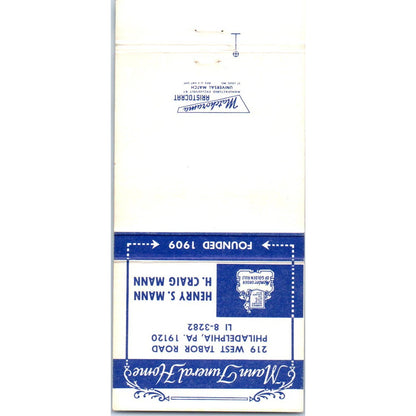 Mann Funeral Home Henry, Craig Mann Philadelphia PA Advertising Matchbook SA1-M6