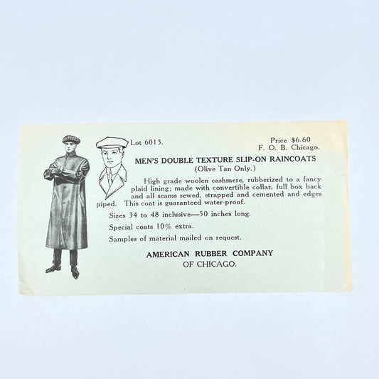 Antique Ad Leaflet Men’s Raincoats American Rubber Company of Chicago IL AC2