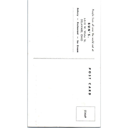 Vintage Postcard Bun's Restaurant Delaware Ohio TD9-2