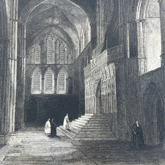 1836 Original Art Engraving Rochester Cathedral View of the North Transept AC6