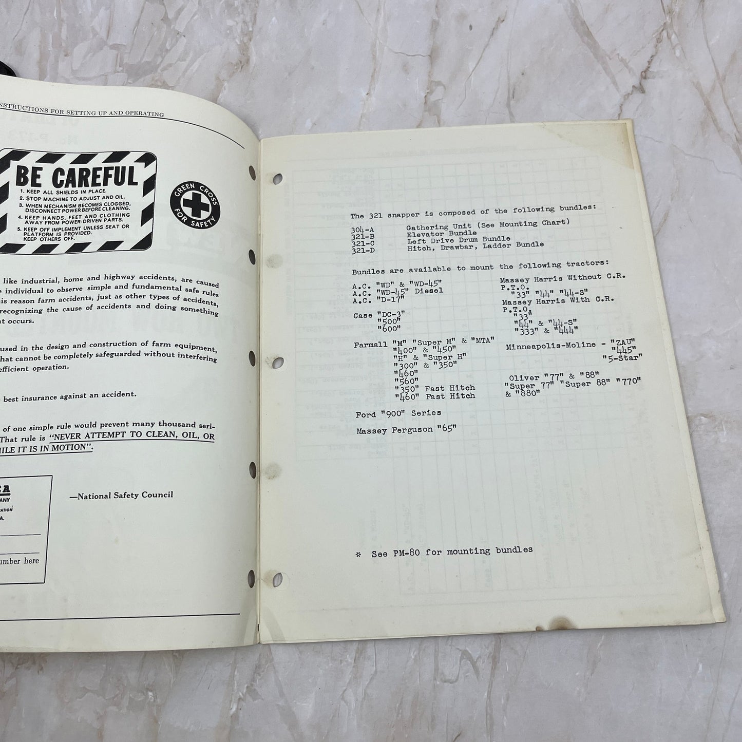 Vintage New Idea Operator's Manual No. 321 Two Row Mounted Snapper M1-1