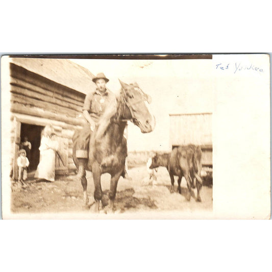 Antique Postcard RPPC Ted Yankee Riding a Horse on a Farm SE8