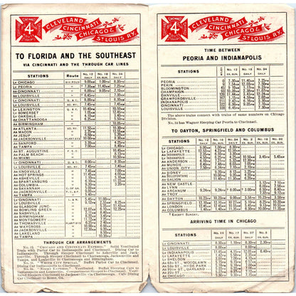 1900 Big Four Route Cleveland Cincinnati Chicago St. Louis Railway Timetable SE8