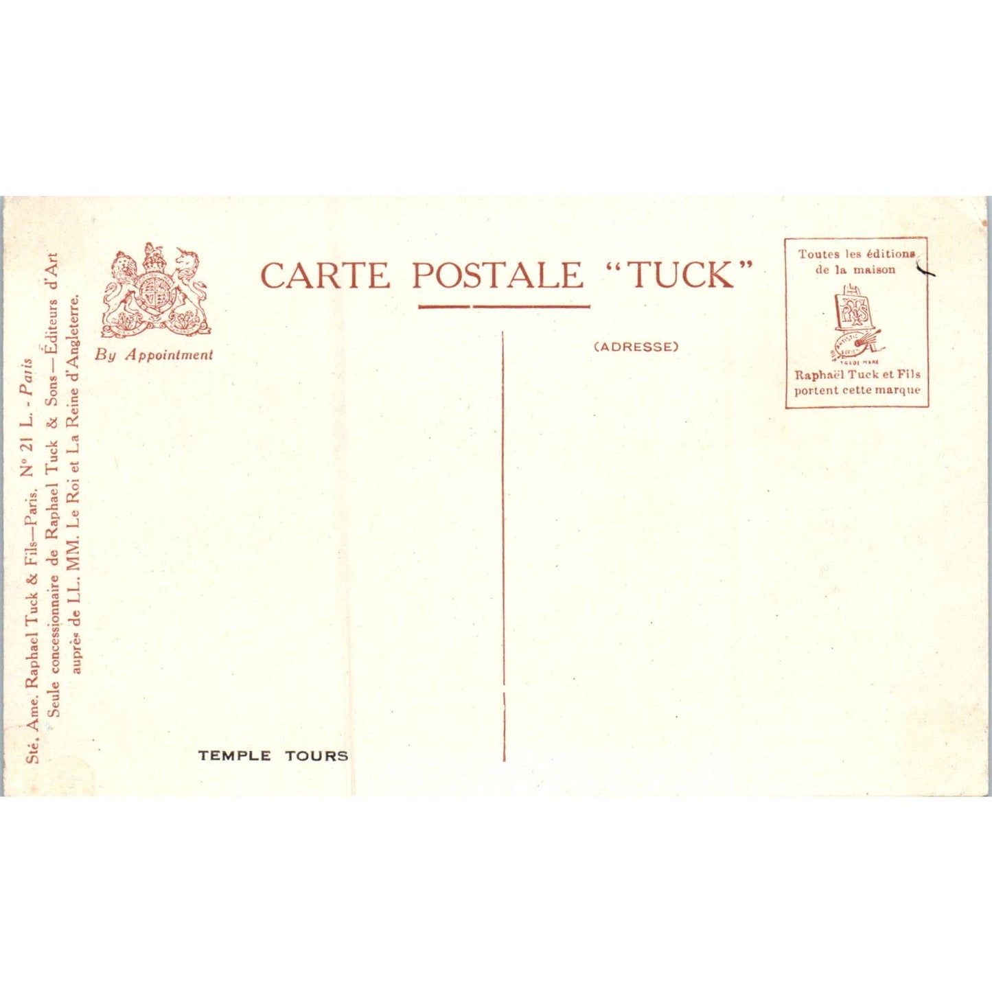 Paris Rue Royale La Madeleine Raphael Tuck Original Postcard TK1-P17