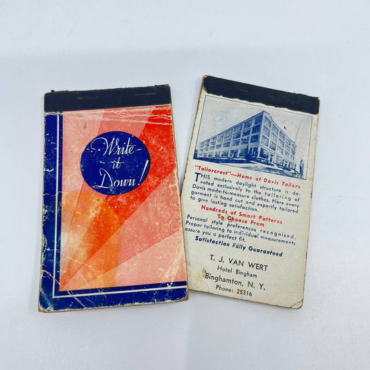 1943 Notebook Set of 2 Davis Clothes Hotel Bingham TJ Van Wert Binghamton NY SC6