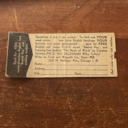 Poor English Test - Advertising Matchbook Cover MM9-3