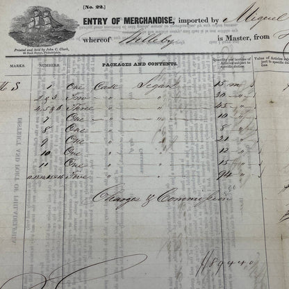 1850 Port of Philadelphia Bill of Lading from Havana Cuba for Cigars AC2