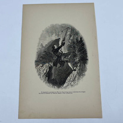 1880s Original Art Engraving The Two Admirals - Rope Climbing a Cliff AC8