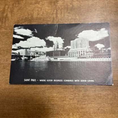 Vintage RPPC Postcard ST. PAUL MINNESOTA Skyline View of Mississippi River PA1