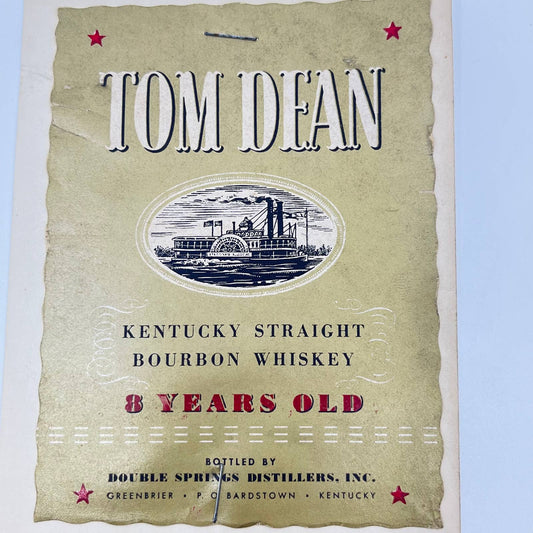 Tom Dean Bourbon Whiskey Label Double Springs Distillers Greenbrier KY