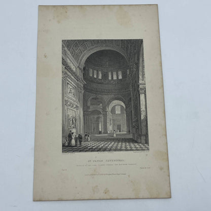 1836 Original Art Engraving St. Paul's Cathedral Interior of the Dome AC6