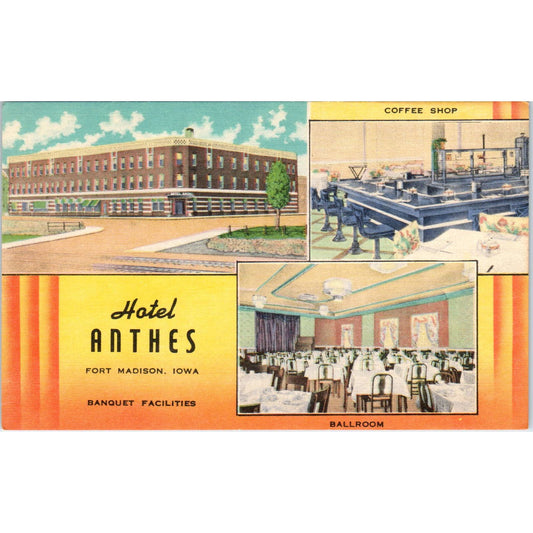 Hotel Anthes Fort Madison Iowa 1953 Unused - Original Postcard TJ7-RP2