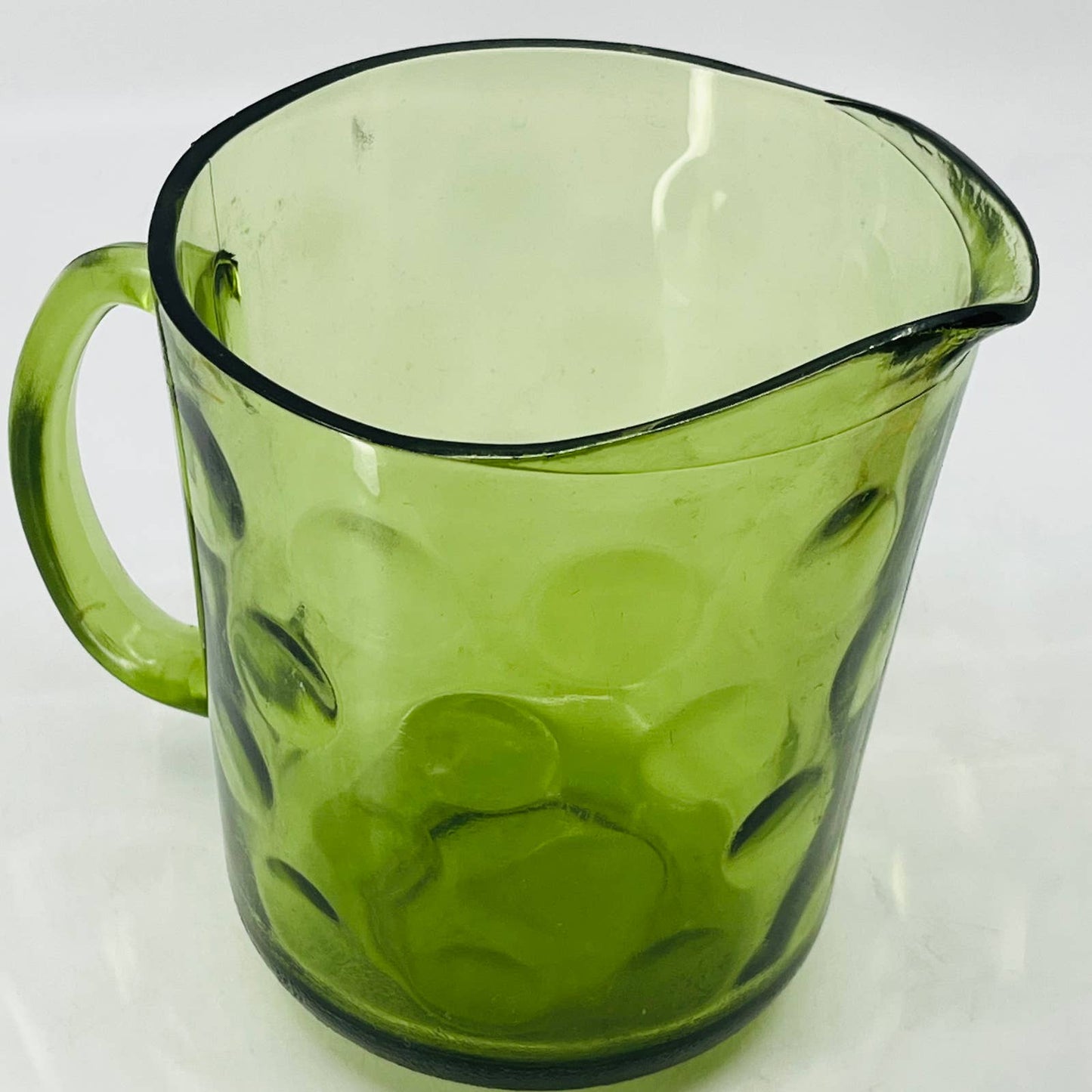 HAZEL ATLAS Eldorado Avocado Green Coin Dot Optic Cocktail Pitcher 7” TC7