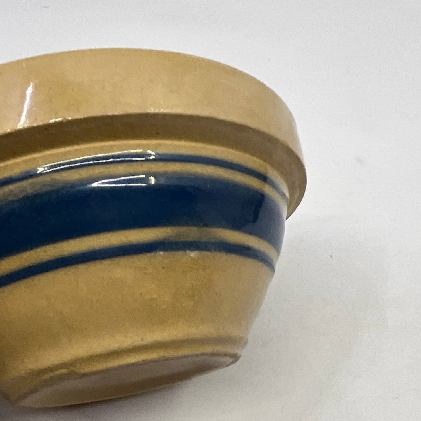 Antique HULL Pottery Blue Banded Yellow Ware Small Mixing Bowl 5" Diameter TH5