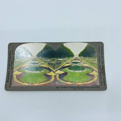 c1900 Stereoview Card The Sunken Gardens Fairmount Park Philadelphia PA